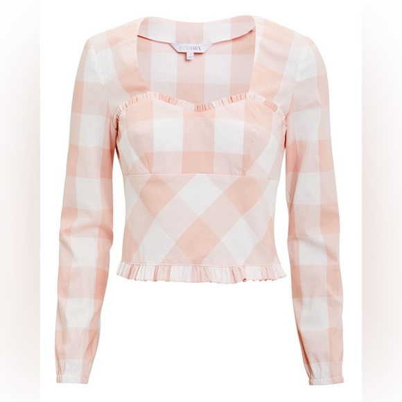 Intermix gingham sweetheart neckline peplum milkmaid/ peasant top - Picture 2 of 4